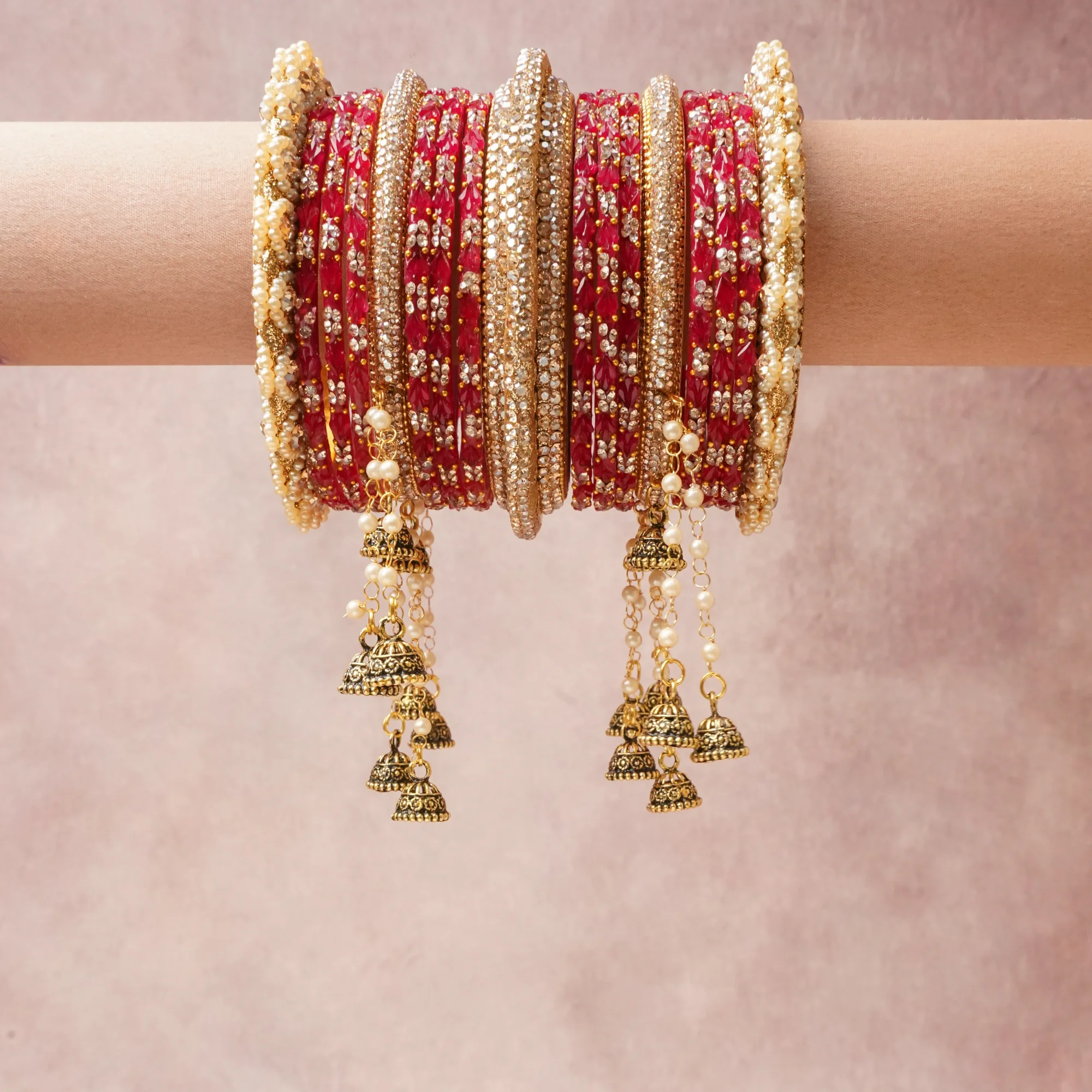 A commanding Deep Crimson Red anchors this beautiful set, enriched with accents of Gold, Crystal Clear, Cream Pearl that add depth and dimension.

Featuring a striking composition of Glass, Rhinestone, Imitation Pearl, Gold-Toned Metal, this set carries intricate craftsmanship and strong presence. Grand in form, it is created for moments that deserve to be marked.